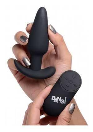 21X Vibrating Silicone Butt Plug with Remote Control - Black