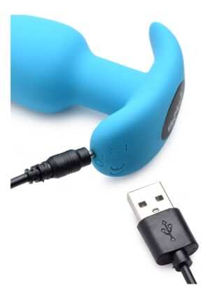 21X Vibrating Silicone Butt Plug with Remote Control - Blue