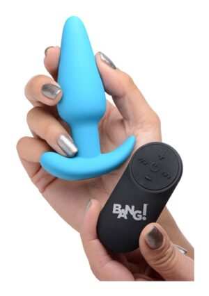 21X Vibrating Silicone Butt Plug with Remote Control - Blue