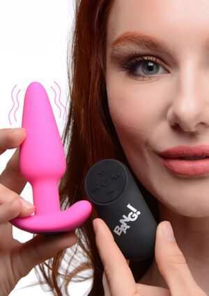 21X Vibrating Silicone Butt Plug with Remote Control - Pink