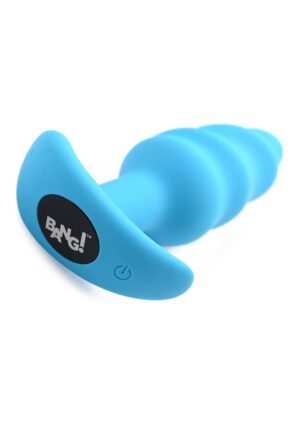 21X Vibrating Silicone Swirl Butt Plug with Remote - Blue