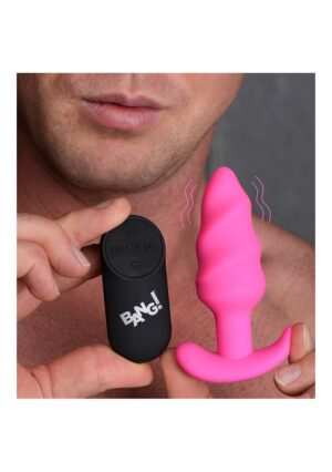 21X Vibrating Silicone Swirl Butt Plug with Remotel - Pink