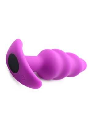 21X Vibrating Silicone Swirl Butt Plug with Remote - Purple