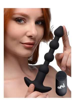 Vibrating Silicone Anal Beads & Remote Control - Black