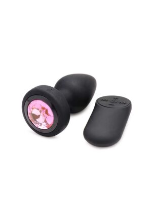 28X Silicone Vibrating Pink Gem Anal Plug with Remote - Small - Afbeelding 3