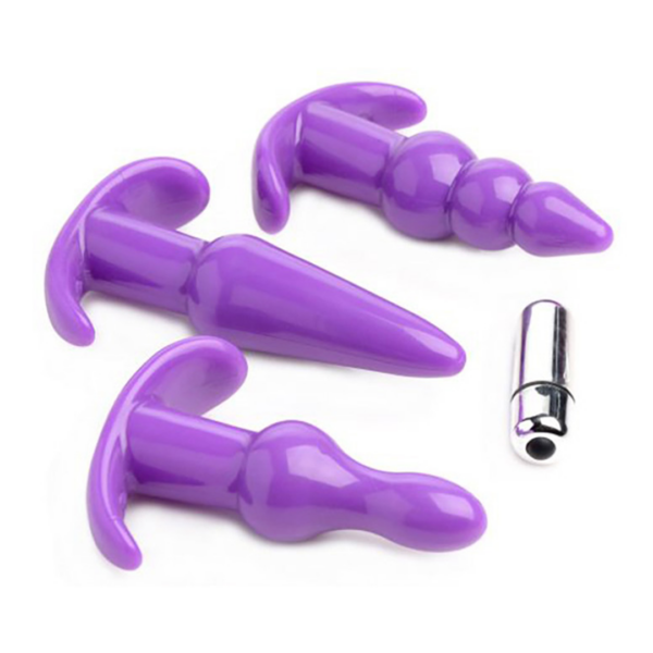 4 Piece Vibrating Anal Plug Set - Purple